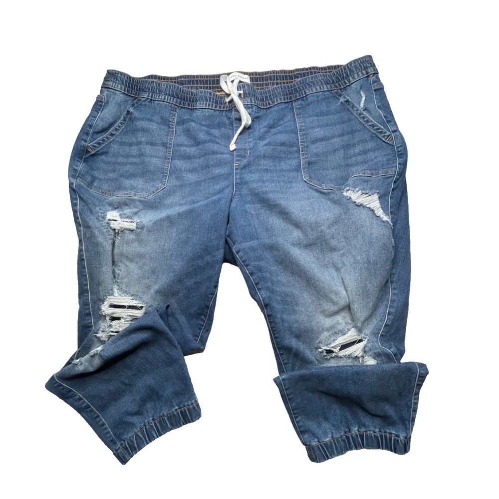 Lane Bryant Distressed Denim‎ Joggers Womens 28 Drawstring Plus Size Streetwear